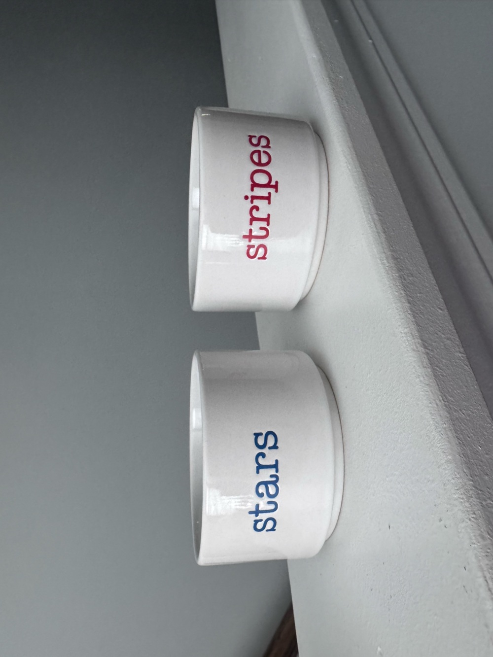White Ceramic 'Stars' & 'Stripes' Bowls with Blue and Red Lettering